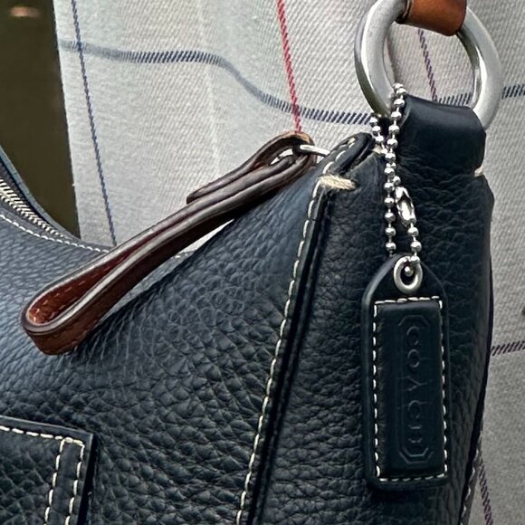 COACH Chelsea Hobo Shoulder Bag Soft Black Leather Brown Trim Silver 10890 - Picture 6 of 16